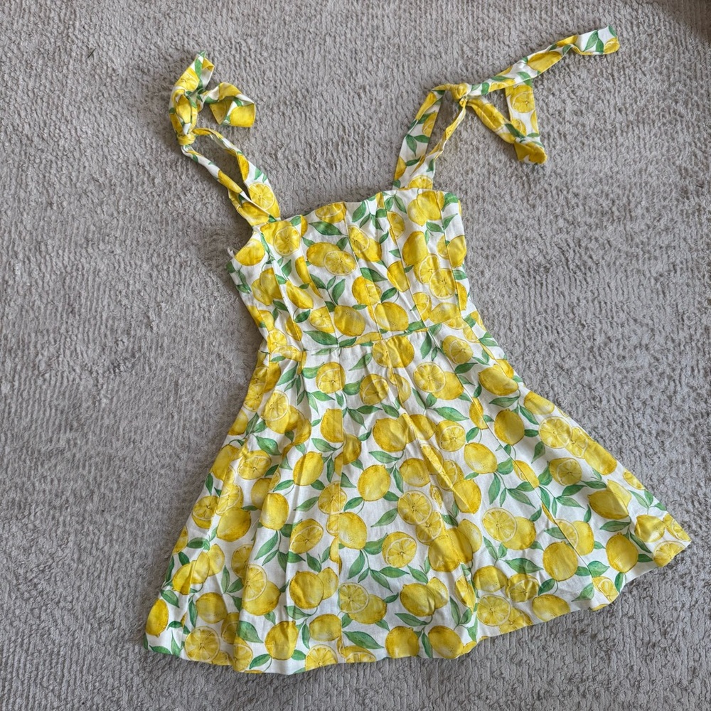 Zara Lemon Print Sundress with Tied Straps